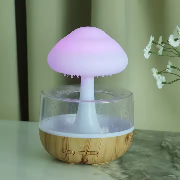 Rain Drop Smart Humidifier – Portable Wooden Shade for Home, Office, and Car