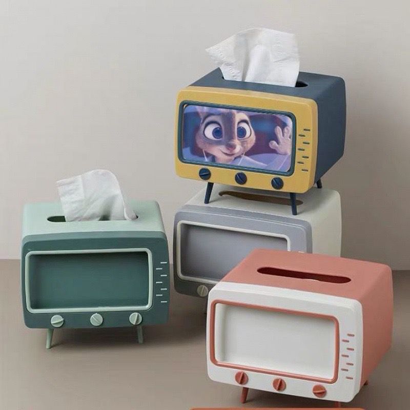 TV Tissue Box Holder with Phone Stand – Cute Multifunction Desktop Organizer